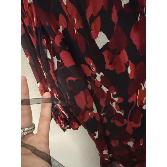 The Fold Crepe Popover Blouse Womens 10 US 100% Silk Black Red Floral Cottage - Picture 8 of 11